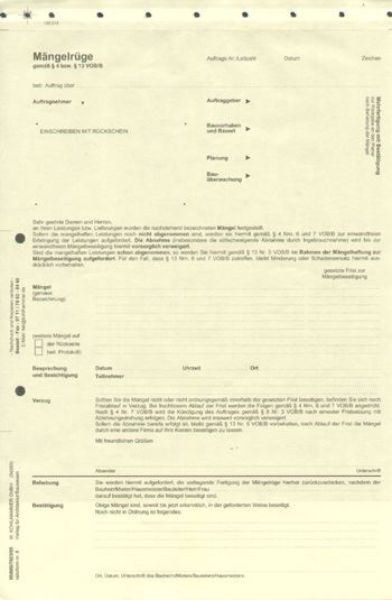 Ratioform Nr. 8: Mängelrüge, 1 Satz zu 10 Stück