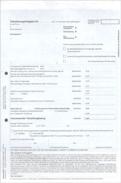 Ratioform Nr. 9: Teilzahlungsfreigabe, 1 Satz zu 10 Stück